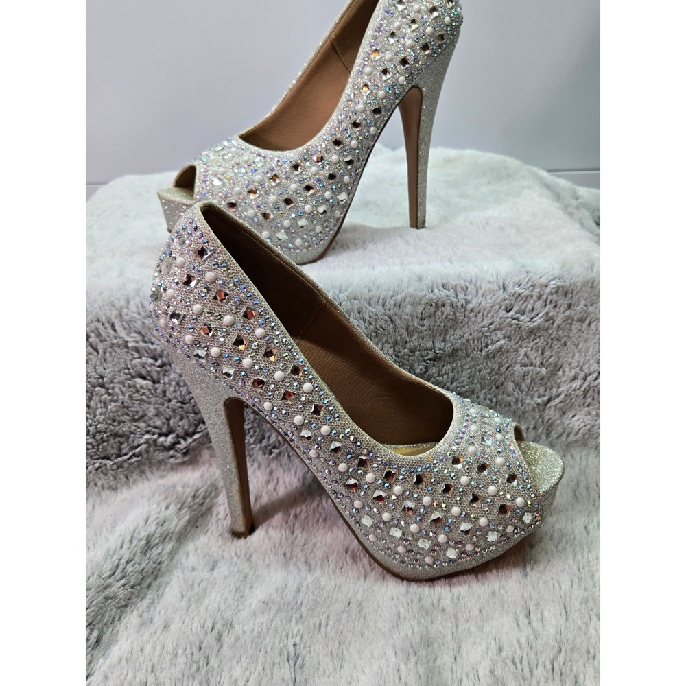 Silver Glitter Rhinestone‎ Platform Peep Toe Heels Party Evening Prom Shoes